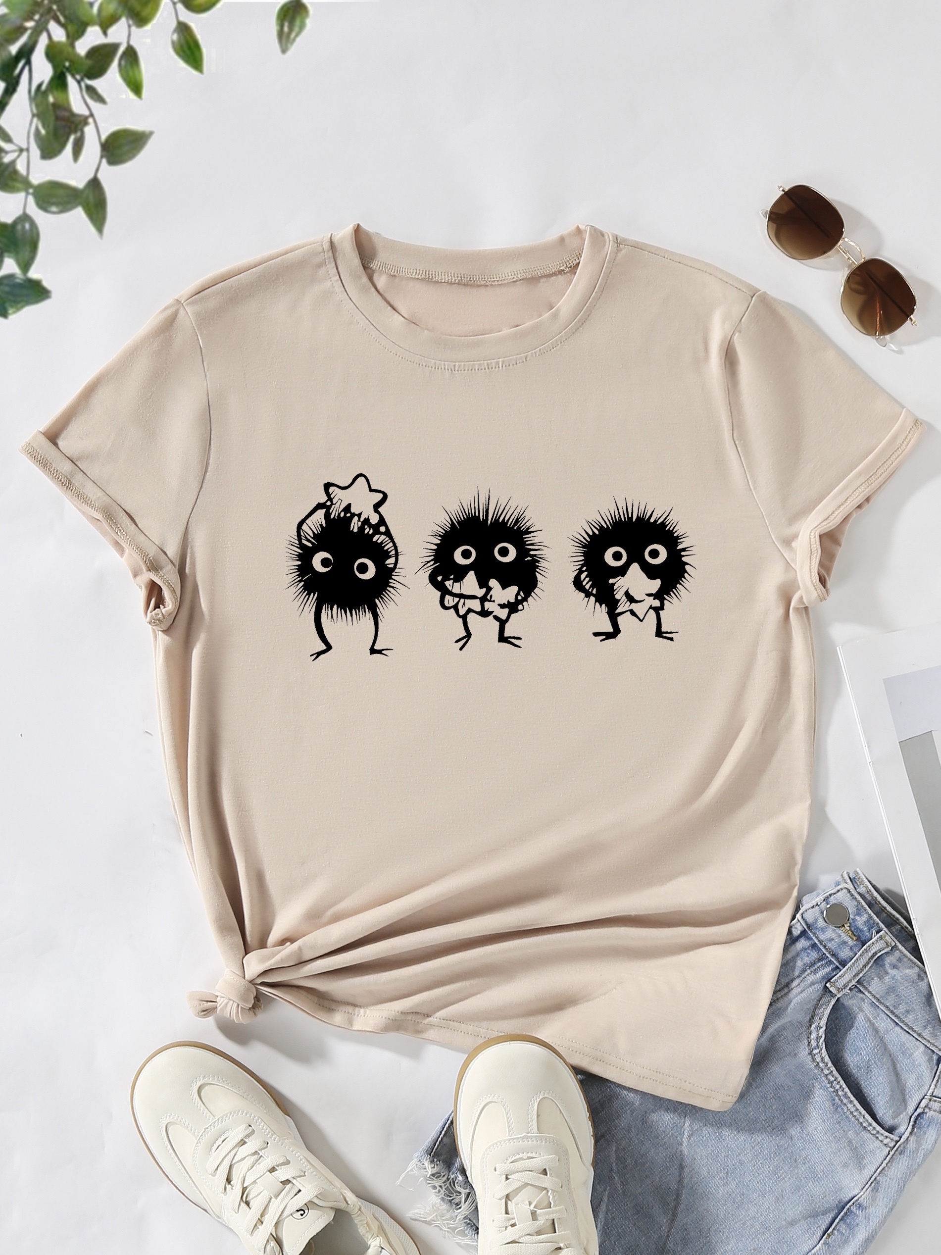 Cartoon Print Summer T-shirt, Casual Crew Neck Short Sleeve T-shirt,  Women's Clothing