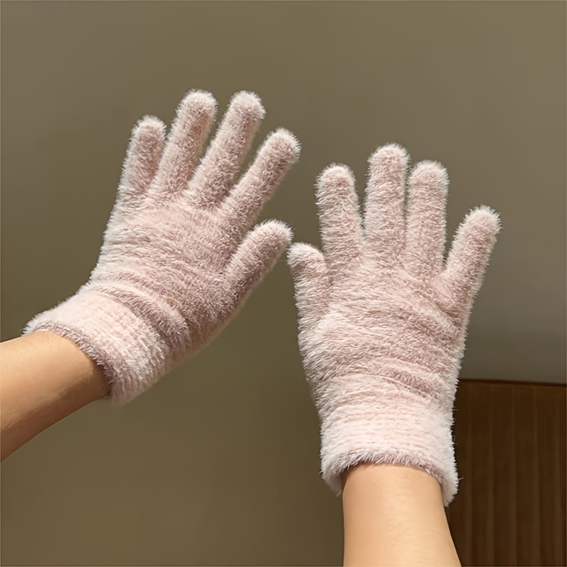 Simple Solid Color Plush Gloves Short Faux Rabbit Fur Soft - Temu