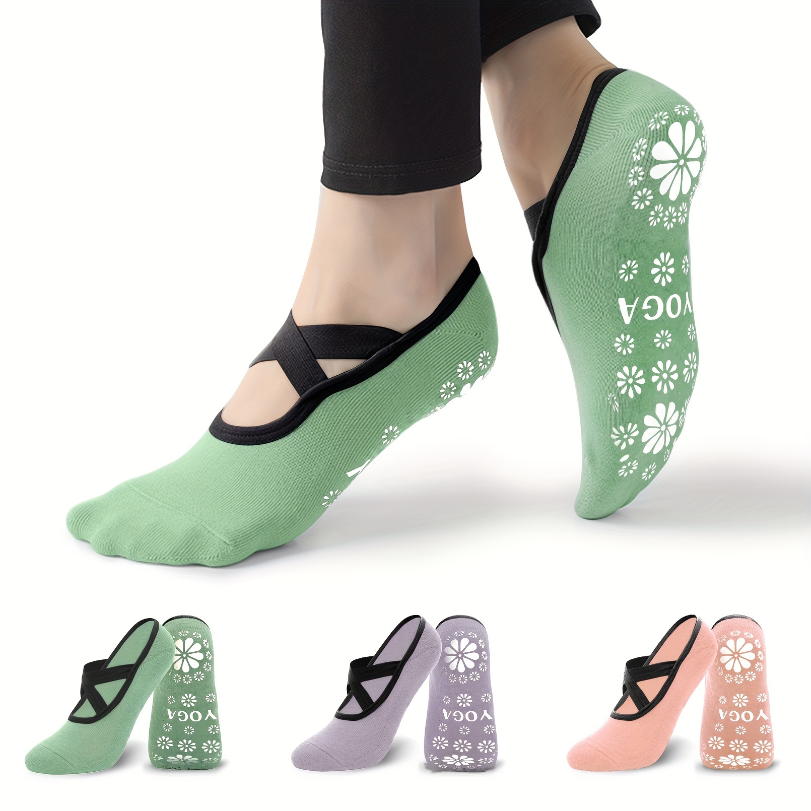 Grip Socks for Women Pilates Non Slip Socks Womens Pilates Socks with Grips  for Women Grippers Socks No Slip Socks Women 3 Pairs 2 