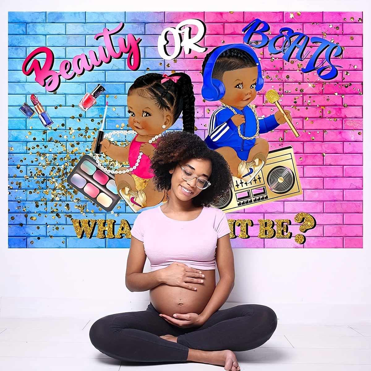 1pc Backdrop, Baby Shower Decorations Beauty Or Beats Boy Or Girl He Or She  For Gender Reveal Party Decorations Supplies Hip Hop 90s Graffiti Fresh Pr