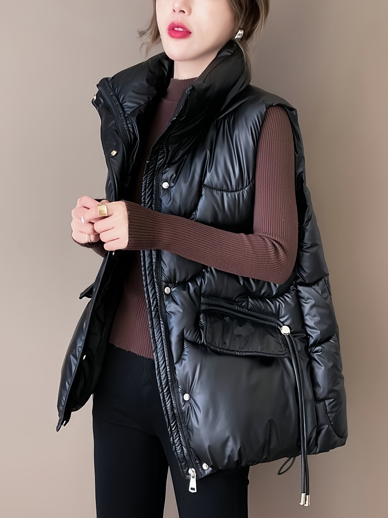 Gilet Con Cerniera Frontale Con Bottoni Solidi, Gilet In Piumino Senza  Maniche Con Tasche A Collo Alto Casual, Abbigliamento Da Donna - Temu  Switzerland