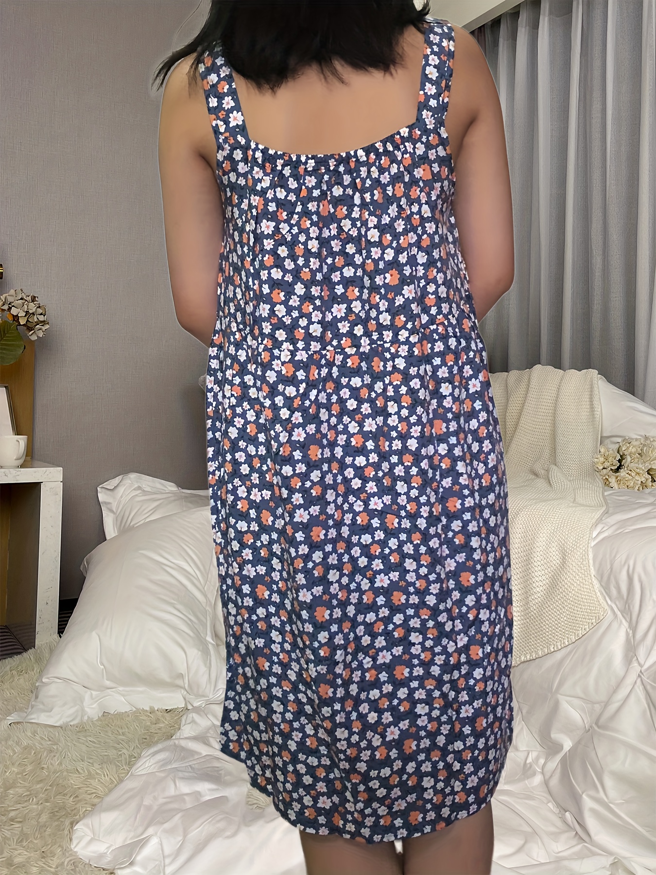 Floral Print Nightdress Casual Comfy Lace Trim Tank Sleep Temu