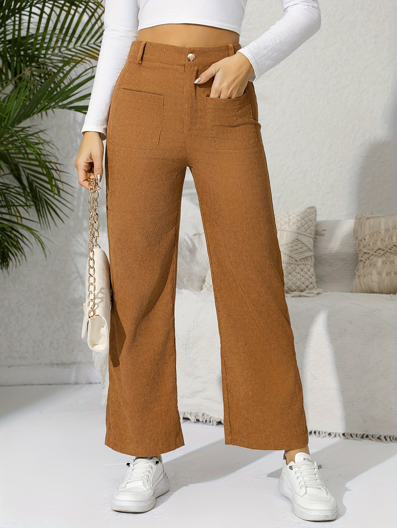 Straight Leg Pleated Trouser, High Waist Pants For Office, Every Day,  Women's Clothing