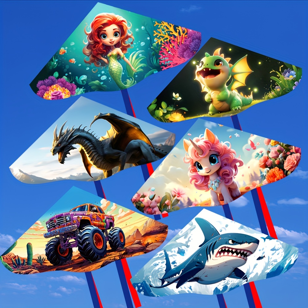 

1pc Cartoon Patterned Triangular Kite, Including 50m Line, Suitable For Outdoor Entertainment
