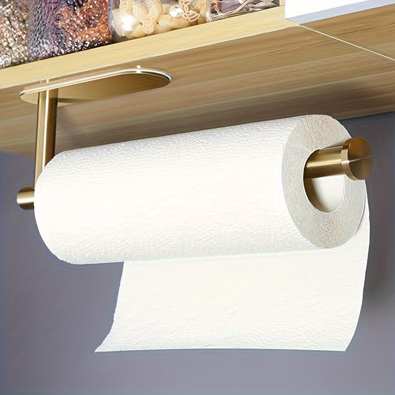 Paper Towel Holder Wall-mounted Tissue Holder With Damping Effect  Self-adhesive Or Screw For Kitchen Bathroom. Black - Temu
