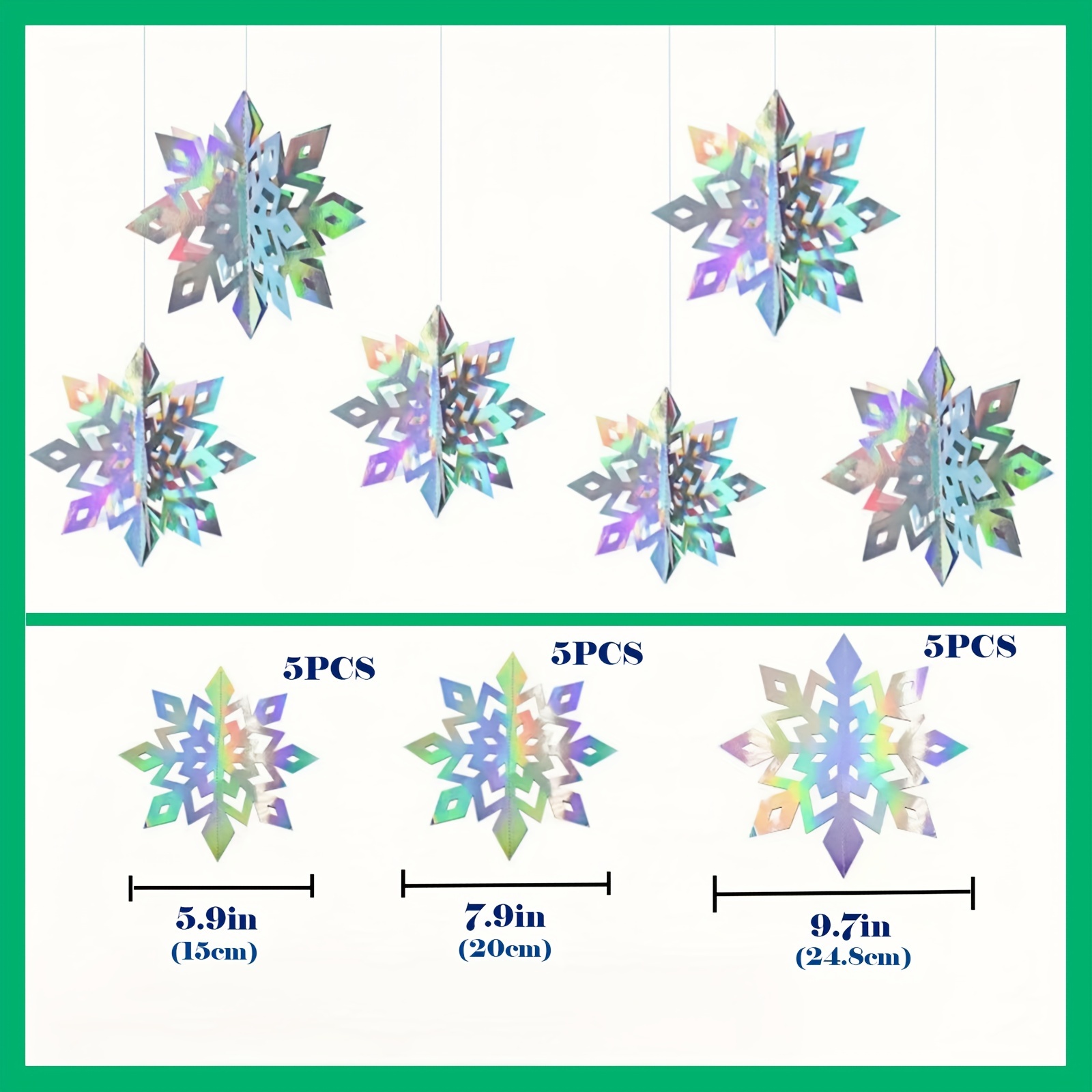 15 Pack Christmas Hanging Snowflakes Decorations 3D Iridescent