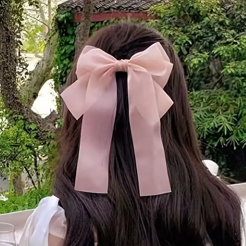 Temu Hair Bow Clips for Women Long Tail Silk Big Hair Bows, Hair Ties Barrettes Layered Bowknot Hairpin French Barrette for Hair, Christmas Gifts