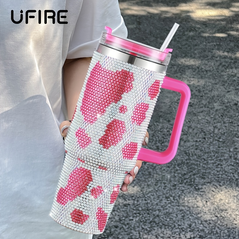 Rhinestone Decor Cow Pattern Water Bottle - Double Layer 304 Stainless  Steel Tumbler With Straw & Vacuum Insulated Cup - Perfect For Summer  Holiday, Home, Office & Birthday Gifts! - Temu
