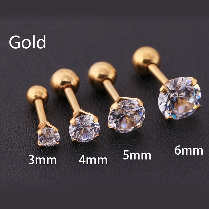 Stylish Crystal Inlaid Zircon Earrings, Men's Stainless Steel Studs