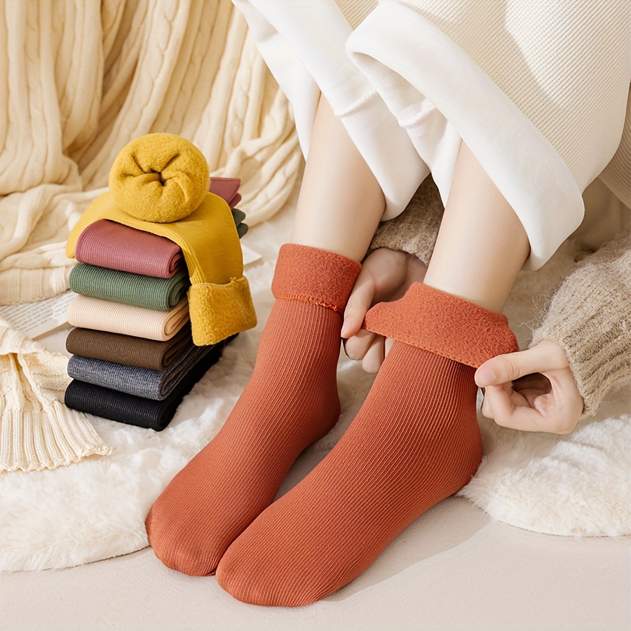 4 Pairs Winter Warm Socks, Thermal & Thick Snow Socks, Simple Solid Color  Socks For Women Cold Weather