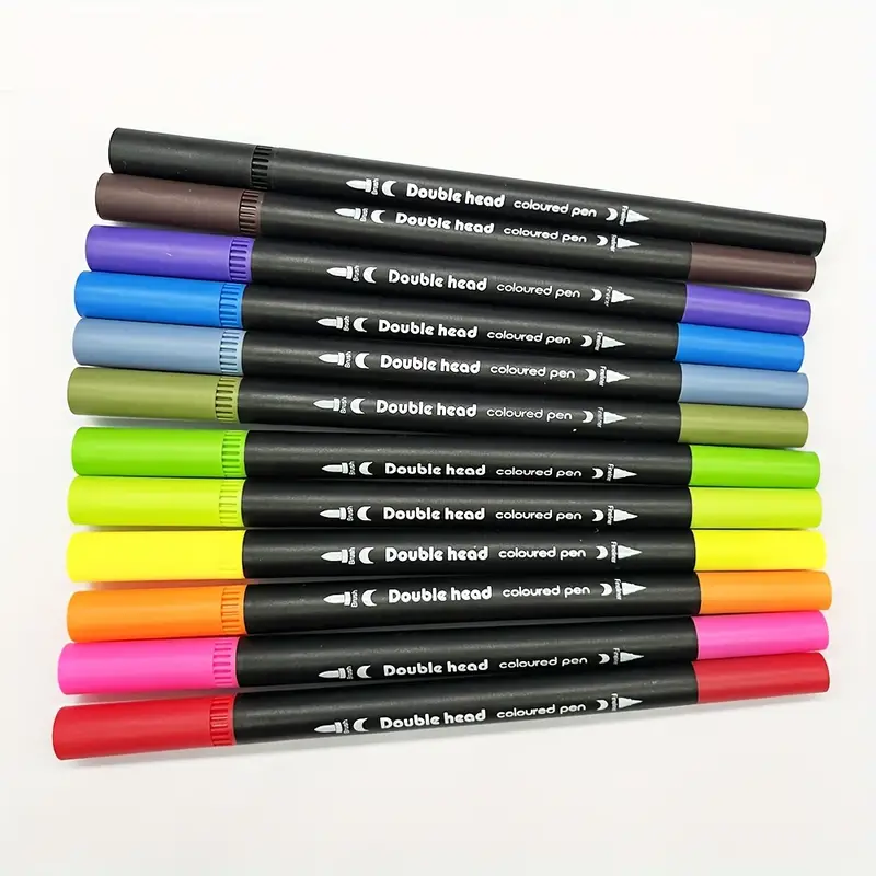 Dual Tip Brush Markers Pens:12 Colored Calligraphy Pens, Dual Tip Markers  For Adult Coloring Felt Tip Watercolor Pens For Books Drawing Planner  Calendar Art Markers Sketch Pen School Supplies. - Temu Portugal
