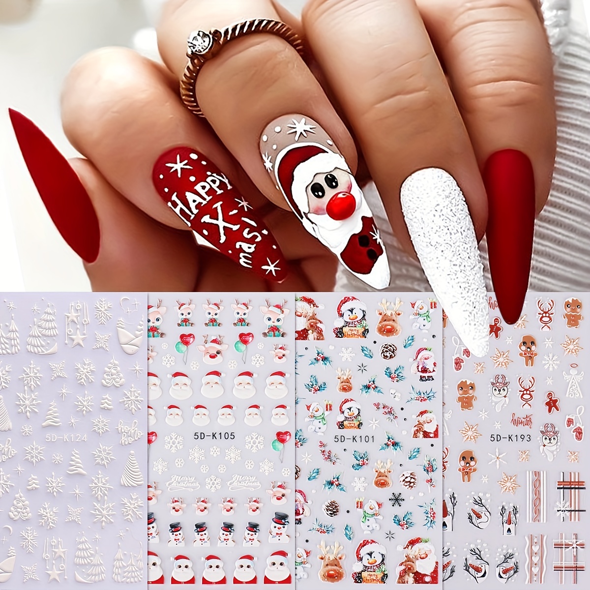 5d Embossed Christmas Nail Art Stickers,self Adhesive Snowflake