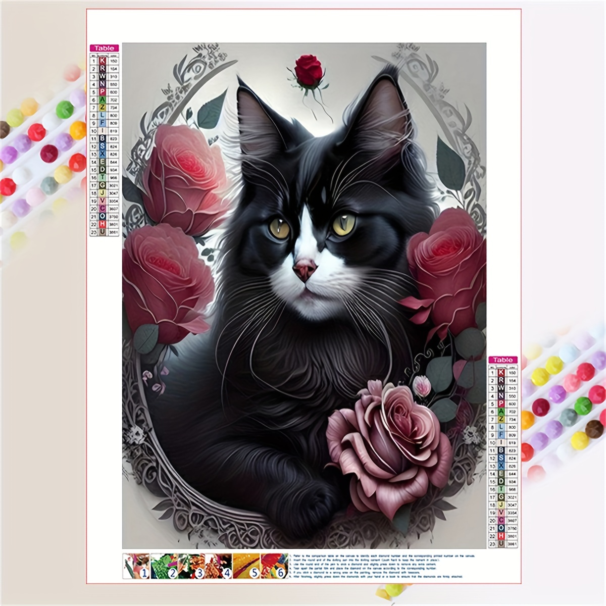 Black Cat Flowers Animal Home Decorations Diamond Art Tools And