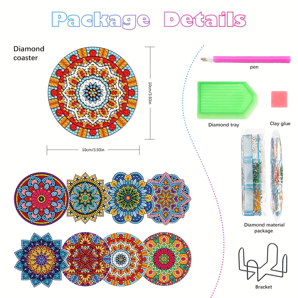 Boho Mandala Diamond Painting Coasters Holder Diy Craft - Temu