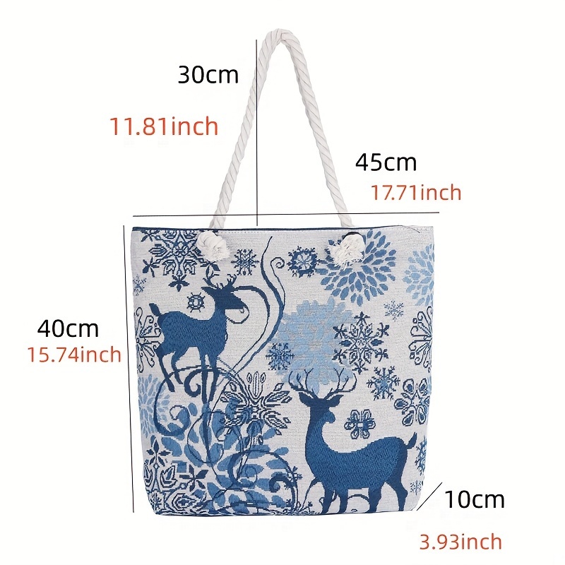 Santa Claus Theme Canvas Tote Bag Cartoon Deer Double Side - Temu