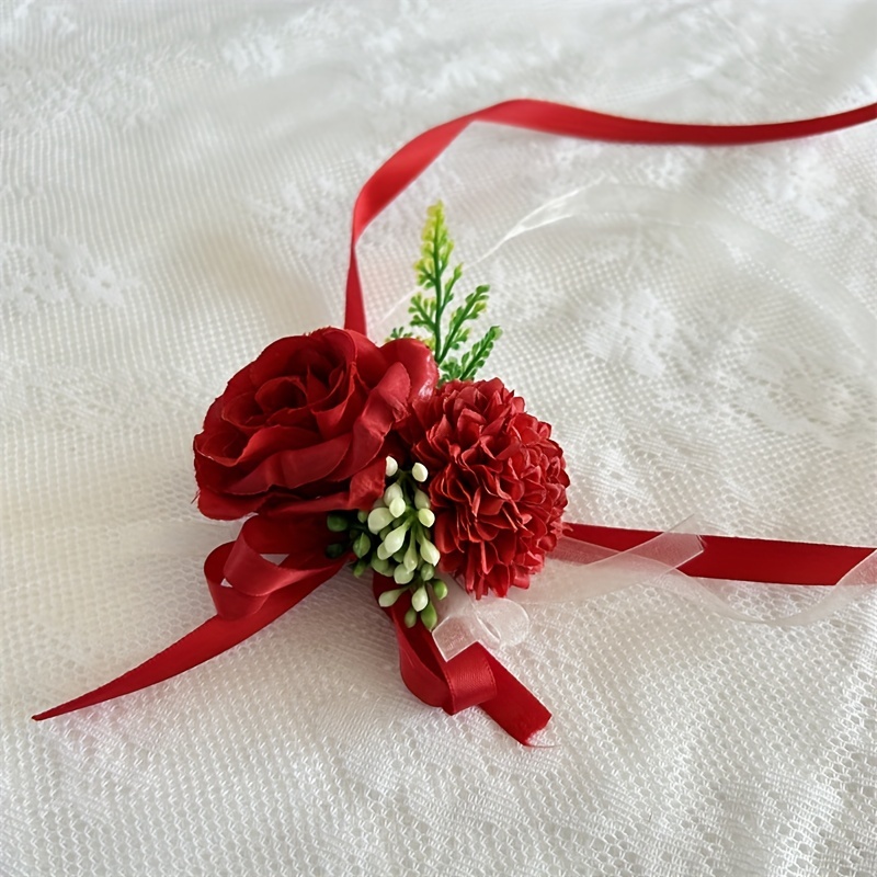 Latious Wedding Bride Wrist Corsage Red Bridal Rose Wrist Flower  Bridesmaids Hand Floral Decor Flowergirl Prom Party Accessories for Women  and Girls