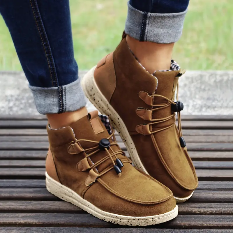 Women's High Top Sneaker Boots, Comfortable Round Toe Drawstring Shoes,  Casual Warm Short Boots - Temu