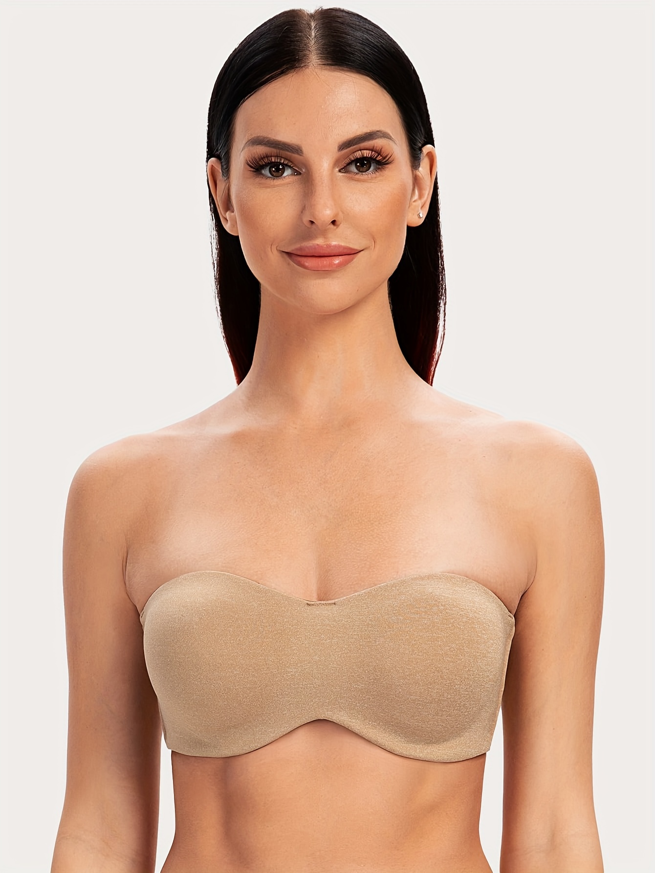 Solid Strapless Bandeau Bra, Comfy & Casual Push Up Everyday Bra, Women's  Lingerie & Underwear