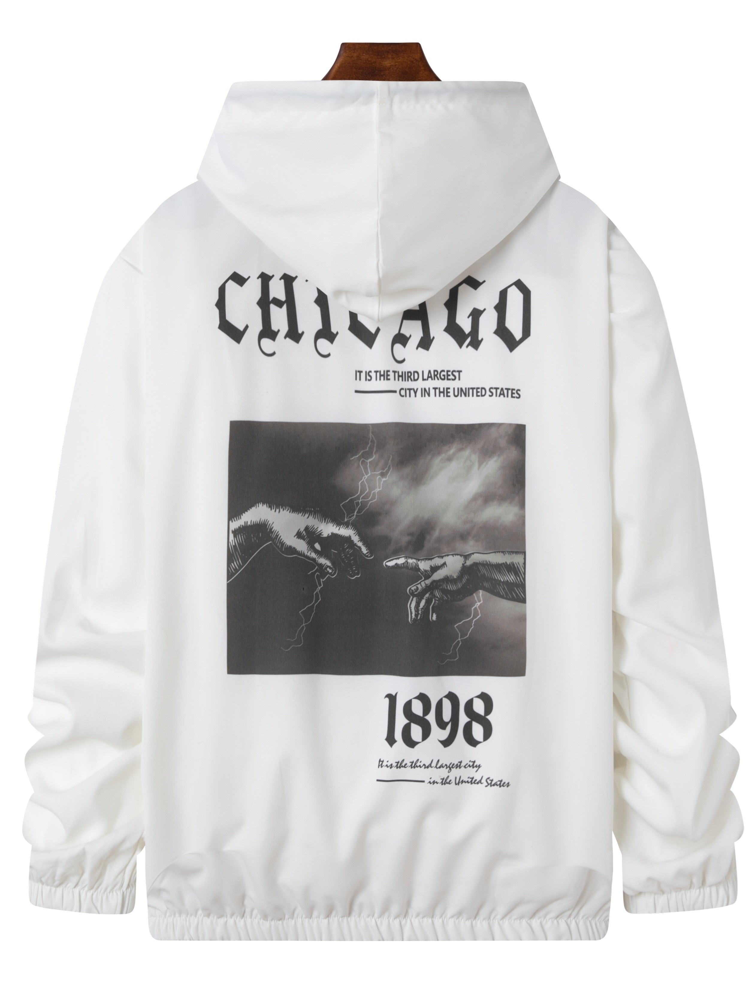 chicago Print Hoodie With Kangaroo Pocket, Men's Casual Pullover