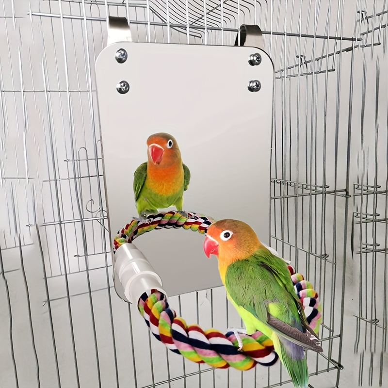 

Bird Stand Rope Perch With Mirror Toy For Parrot Parakeet Cockatiels Conure, Parrot Cage Toys, Educational Parrot Gnawing Toys