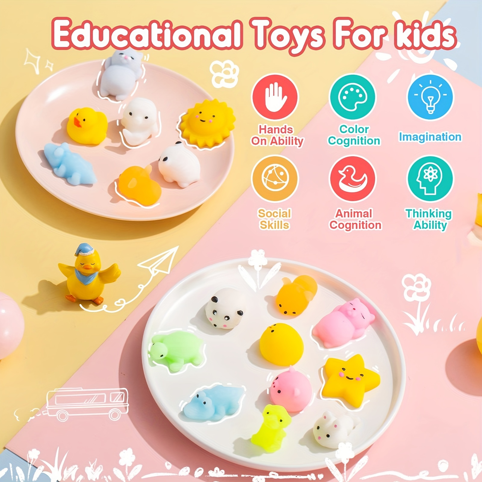 100Pcs Mochi Squishy Toy Party Favors for Kids Animal Squishies