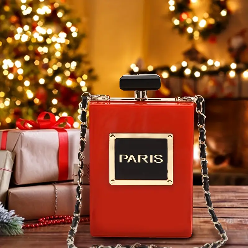 Acrylic Paris Perfume Shaped Bag, Trendy Chain Evening Bag