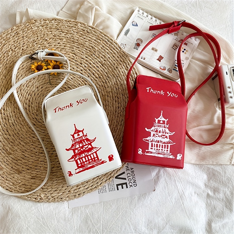

Chinese Tower Print Cellphone Bag, Cute Cartoon Crossbody Bag, Women's Fashion Handbag, Tote Purse & Shoulder Bag