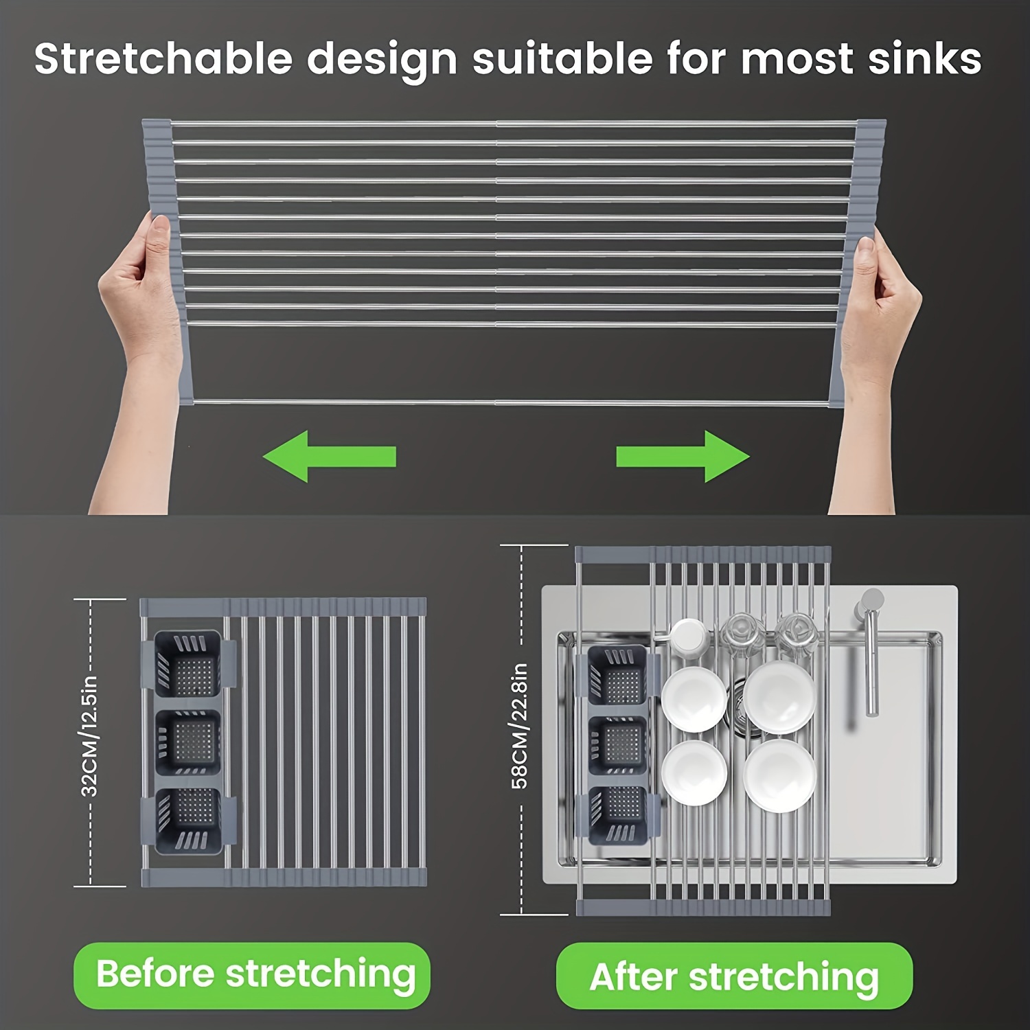 Expandable Roll Up Dish Rack, Over The Sink Rolling Up Dish