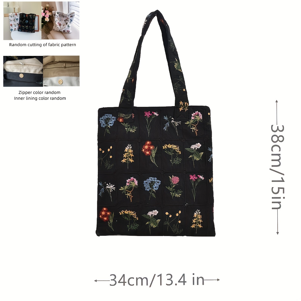 Floral Embroidery Fabric Tote Bag Aesthetic Plaid - Temu