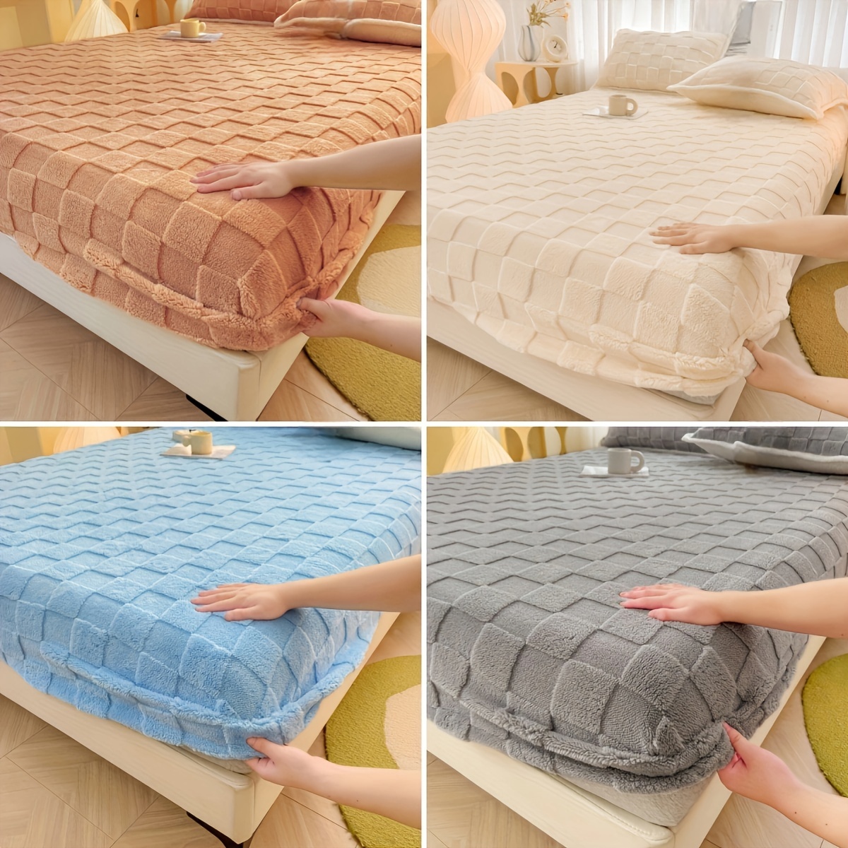 Plush Fitted Sheet Elastic Thick Soft Bed Sheets Non-slip Bed Pad Mattress  Cover