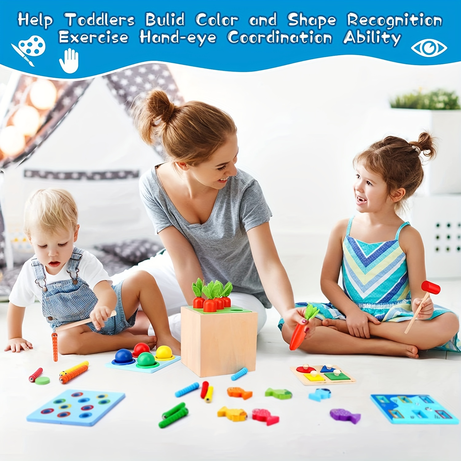 Juguetes Montessori de madera para niños de 1 año, 5 en 1, caja de  permanencia de objetos, caja de monedas, zanahoria, gusano de captura,  clasificador