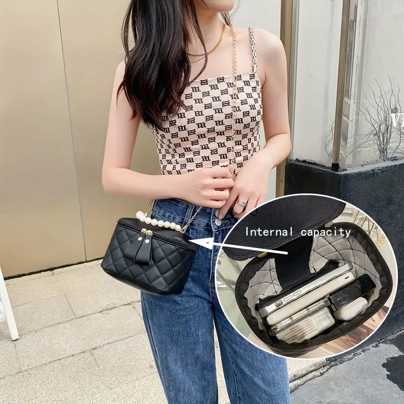 Rhombus Quilted Crossbody Bag, Faux Pearl Portable Handbag, Women's Stylish  Purse & Bag - Temu South Korea