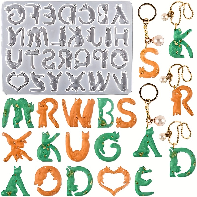 Avec trous Alphabet & numéro résine moule lettre A à Z Diy collier  pendentif moules en