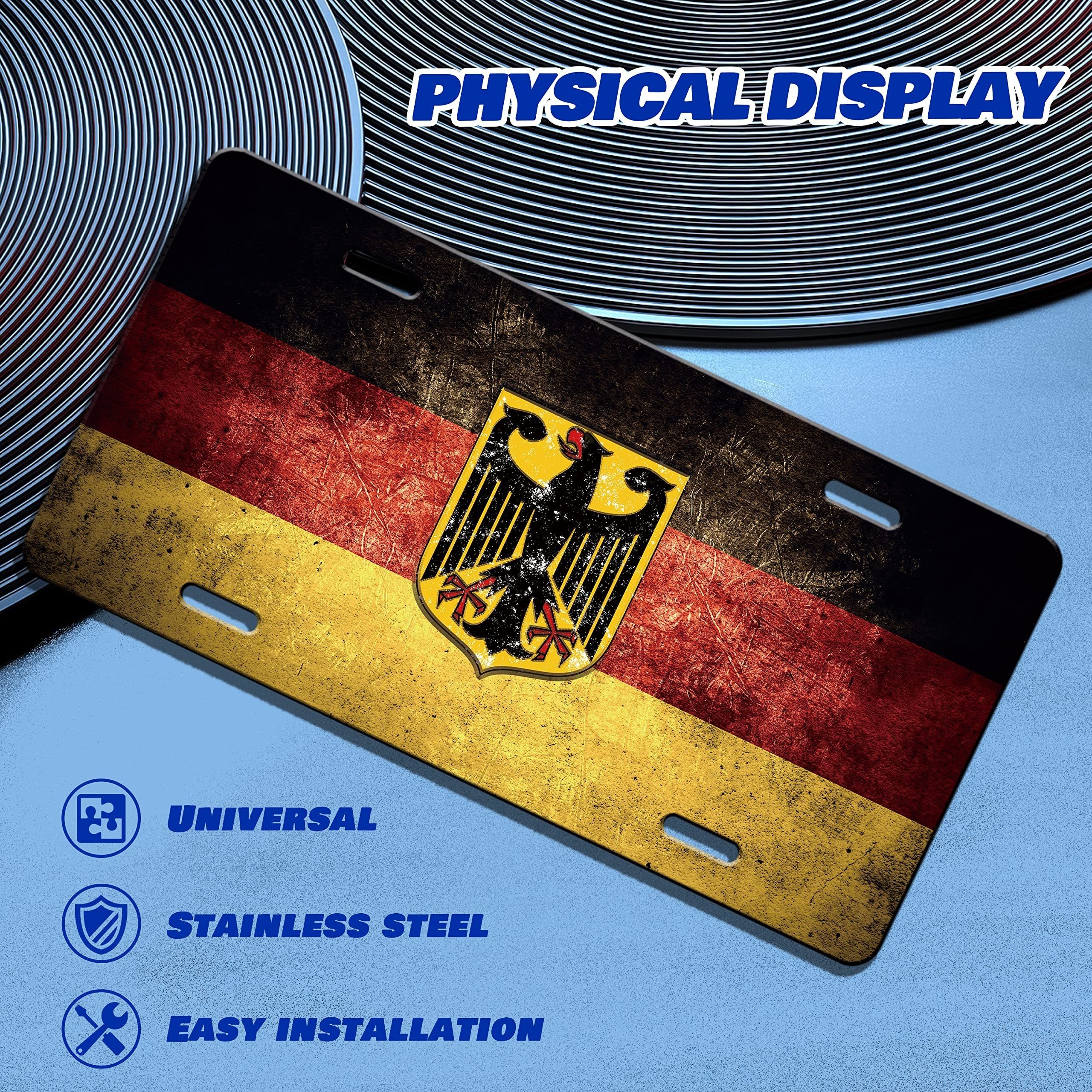 German Flag License Plate Cover Black Eagle Tricolor Flag License Plate  Funny Stainless Steel Car Decoration Accessory Vanity Tag Usa Standard, Buy , Save