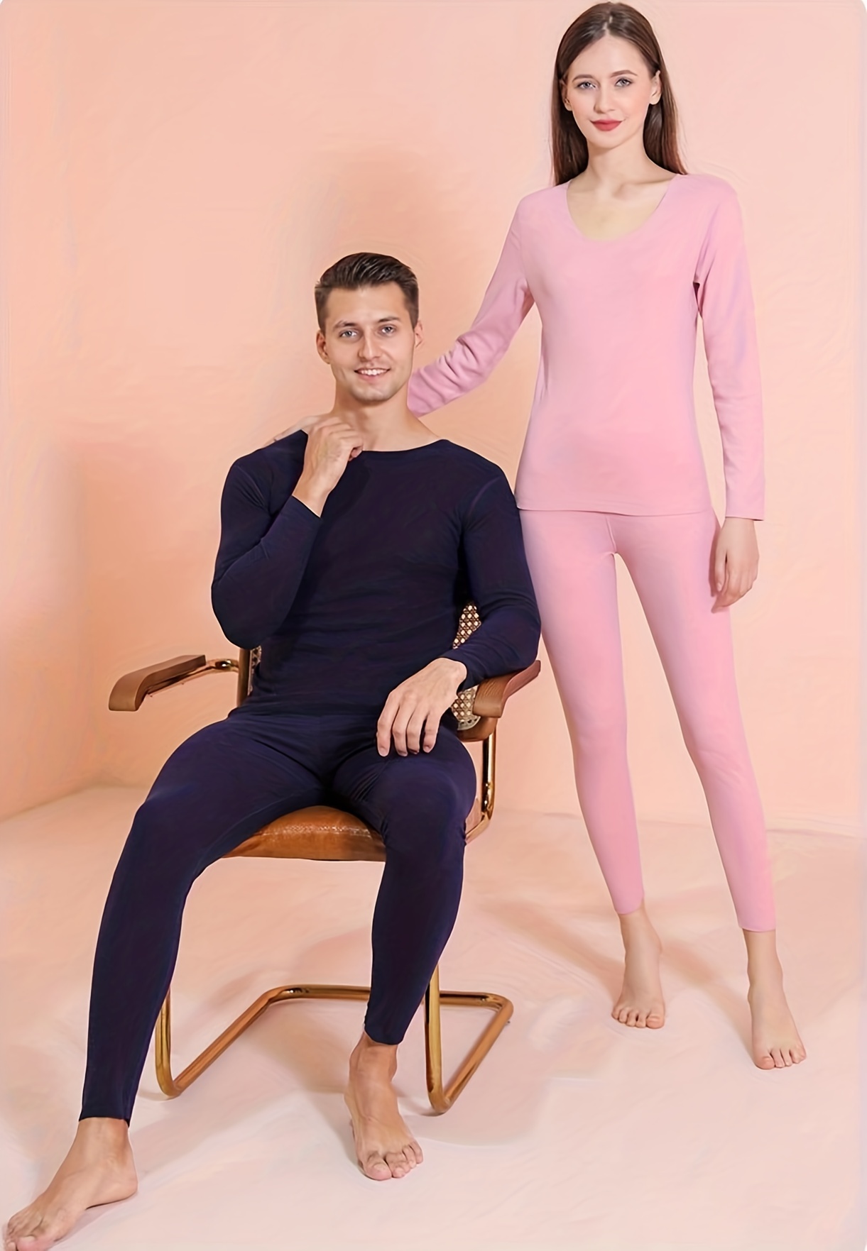 Men Women's Thermal Underwear Set, Soft Round Neck Plus Velvet