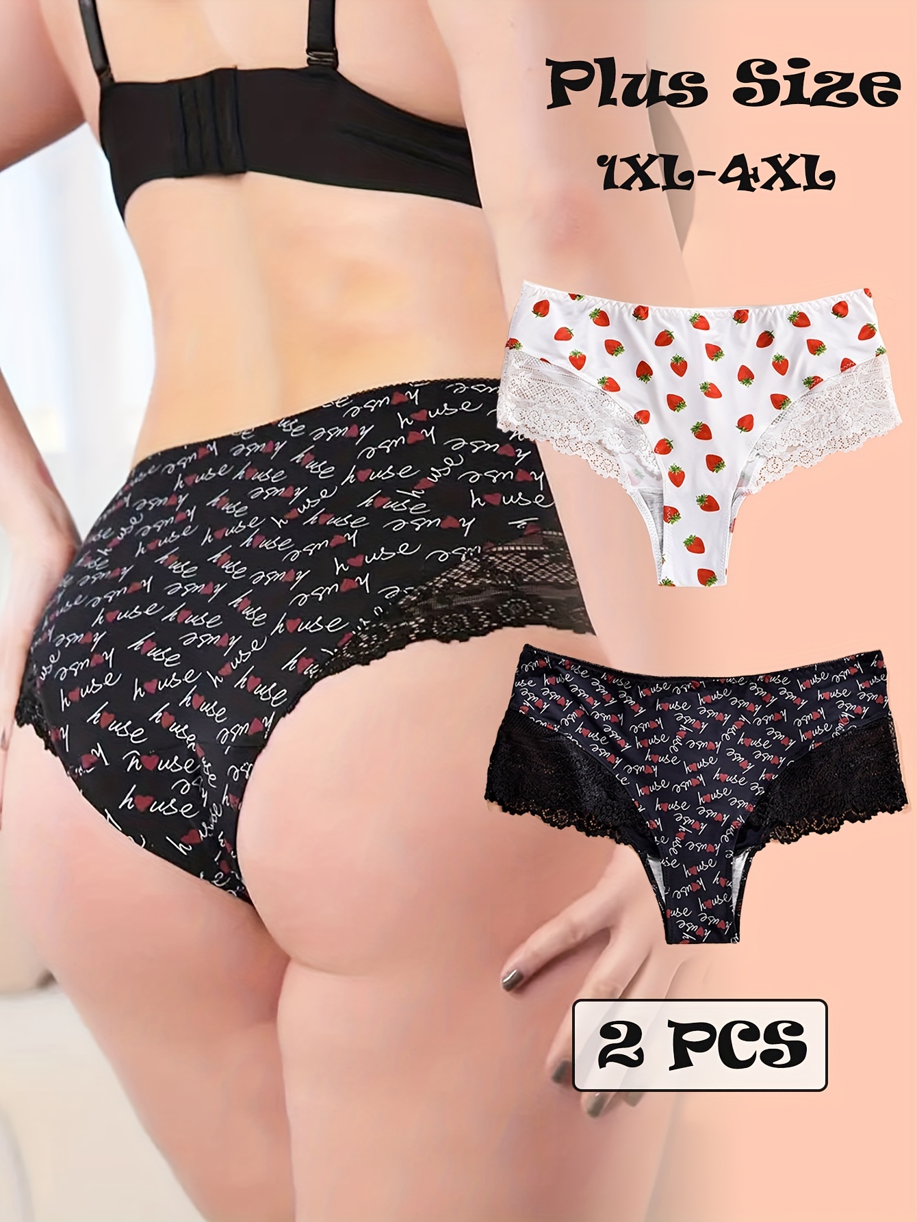 Plus Size Cute Underwear Set Women's Plus Lips Fruit Print - Temu