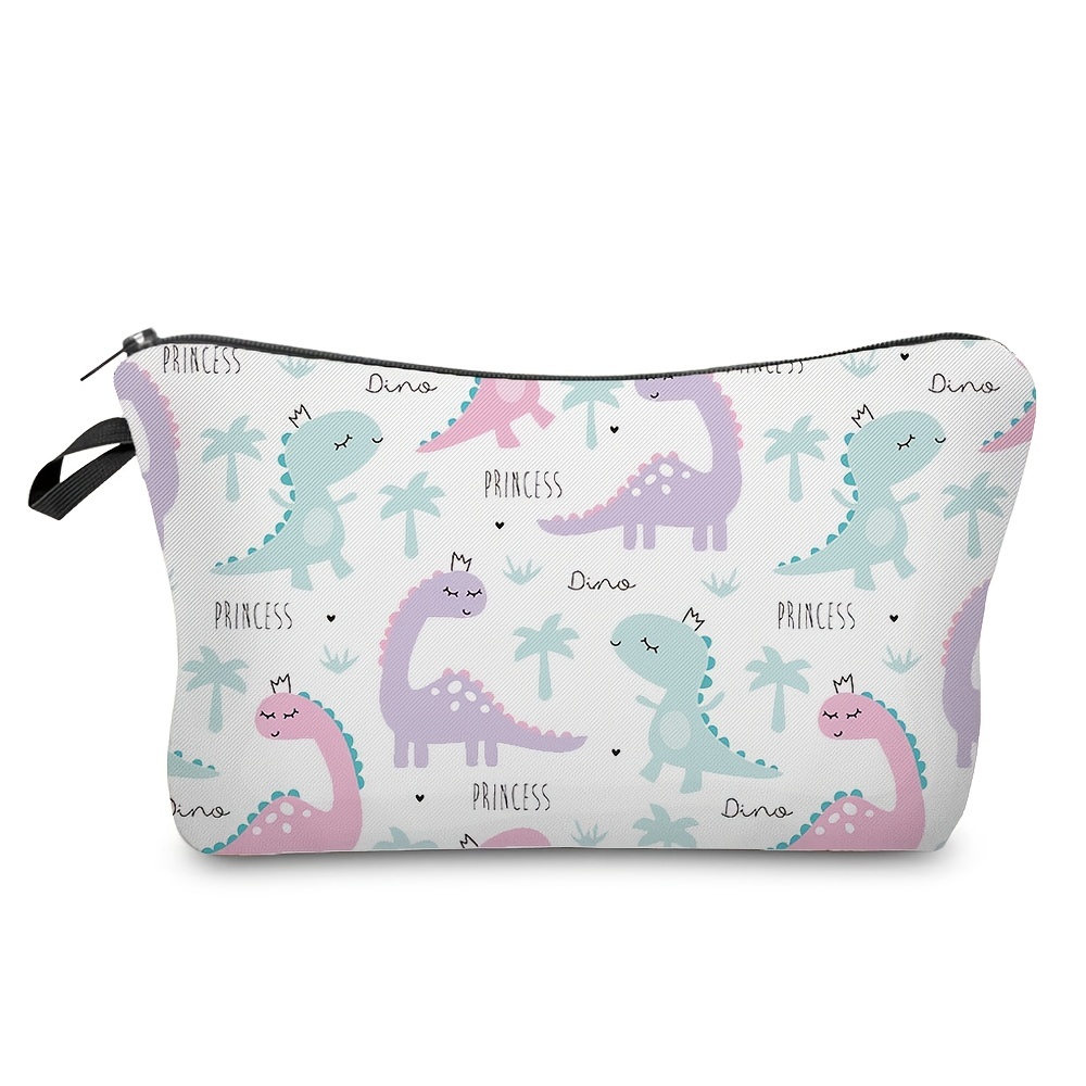 Dino Pattern Zip Storage Bag Lightweight Makeup Pouch