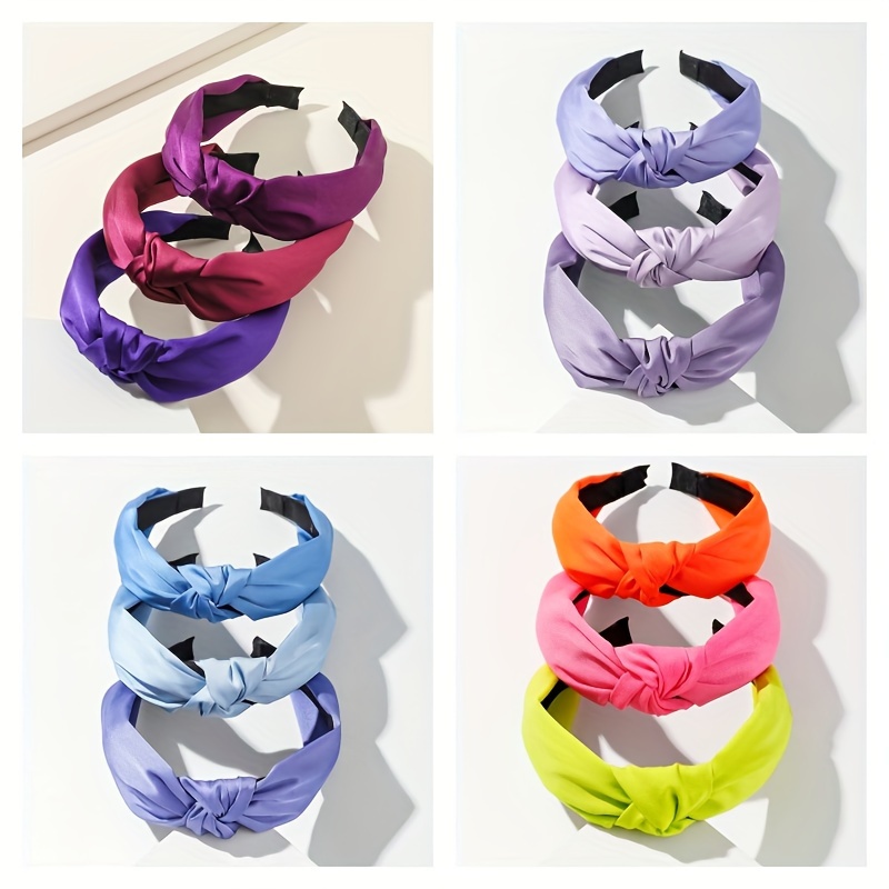 

3pcs/set Solid Color Satin Knotted Head Band Elegant Non Slip Head Wear Trendy Hair Decoration For Women And Daily Use