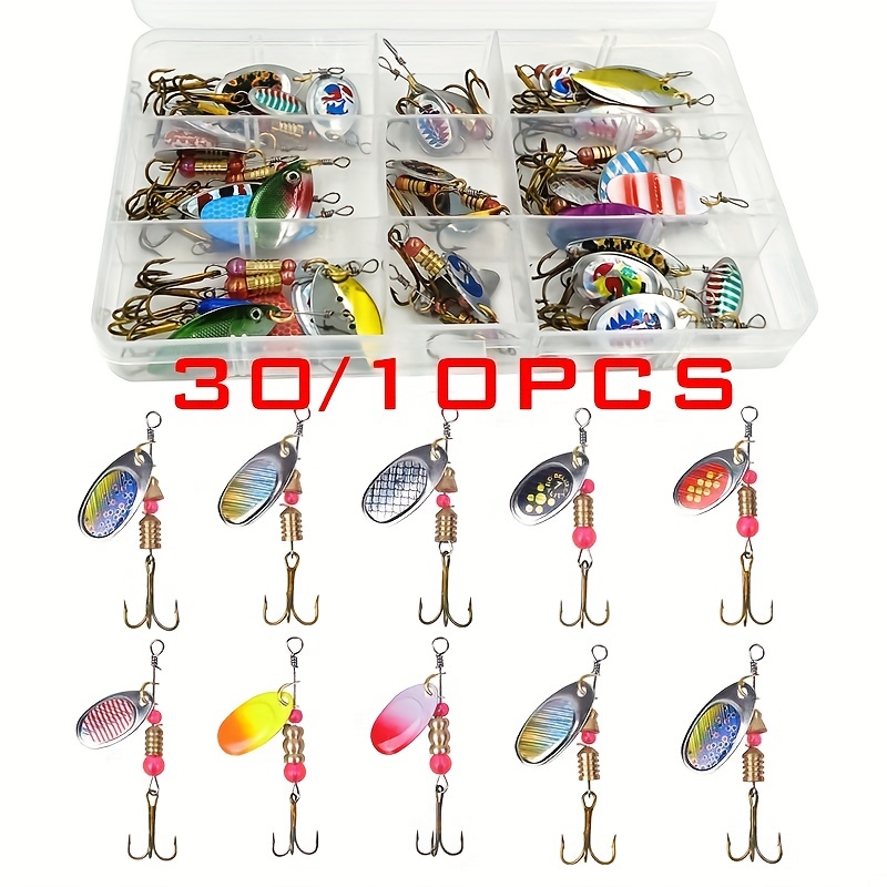 30/10pcs Premium Metal Fishing Lures Kit with Plastic Storage Box - Perfect  for Trout, Pike, Perch, Bass, and Salmon Fishing - Includes Spinning Fishi