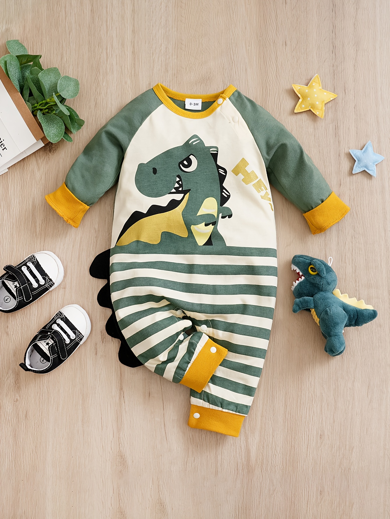 Baby Boy Striped/Dinosaur/Letter Print Short-sleeve Romper