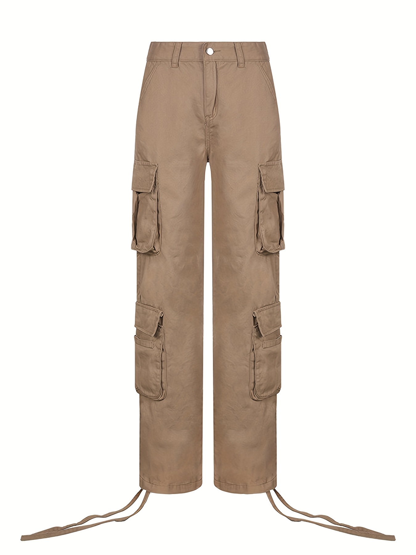 Pantalones Cargo de cintura alta para mujer, pantalón vaquero ancho de  pierna de moda coreana con bolsillo Y2k, color marrón, novedad - AliExpress