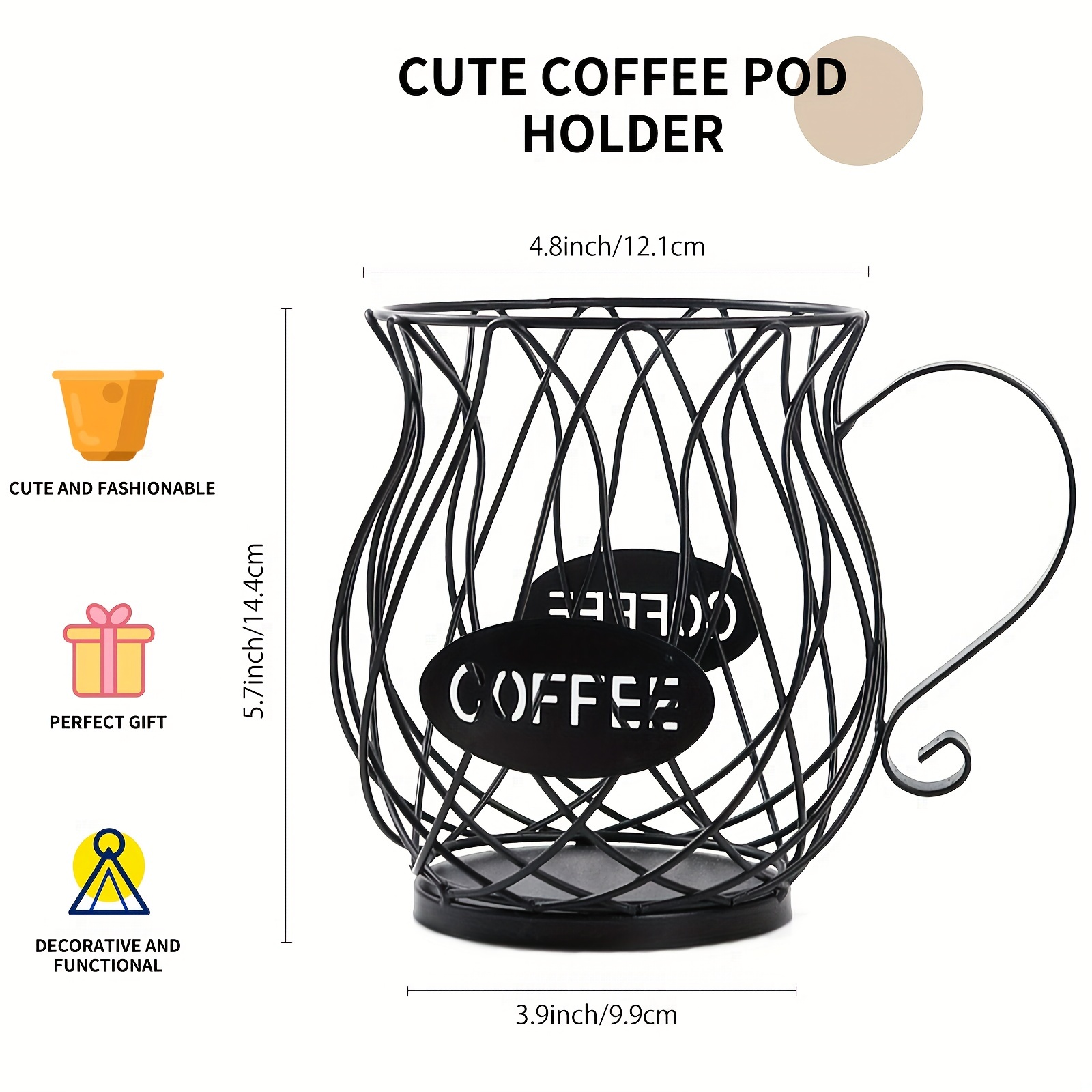 Carousel Coffee Pod Holder Basket, K Cup Organizer for Counter, Coffee Cup  Organizer with 12 Mug Hooks, Mug Tree with Storage Basket, for Coffee Bar,  Black