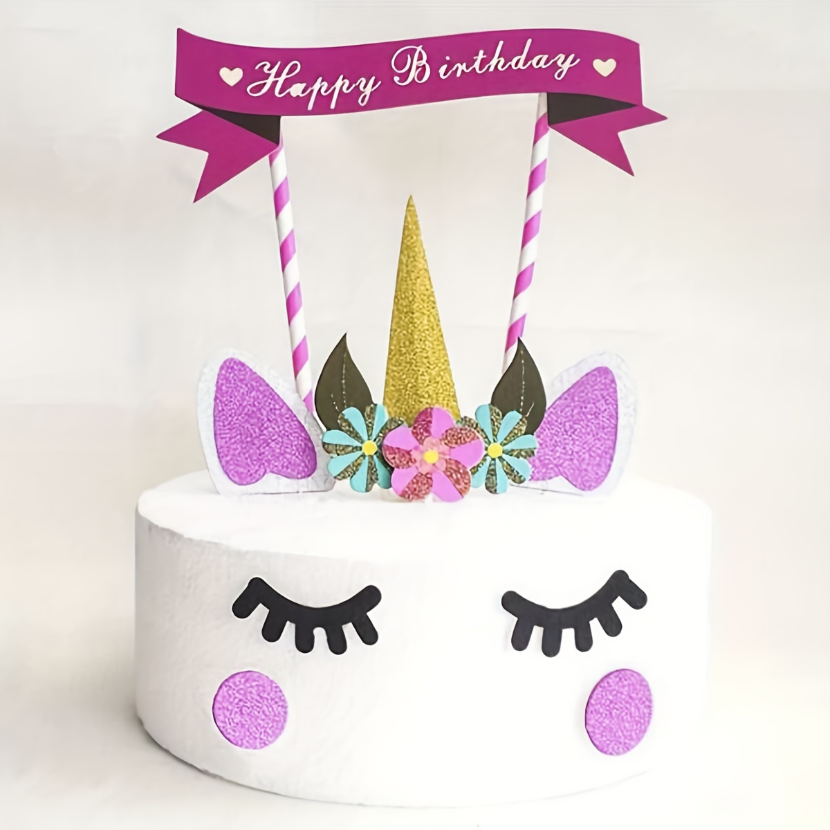 Unicorn Cake Topper With Eyelashes Birthday Party Supplies - Temu