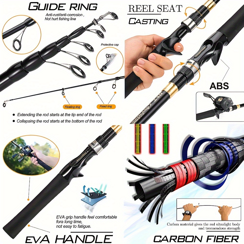 Sougayilang Fishing Rod Reel Combos,24Ton Carbon Fibre,Portable Telescopic Fishing Pole Spinning Reels for Travel Saltwater Fres, Carbon