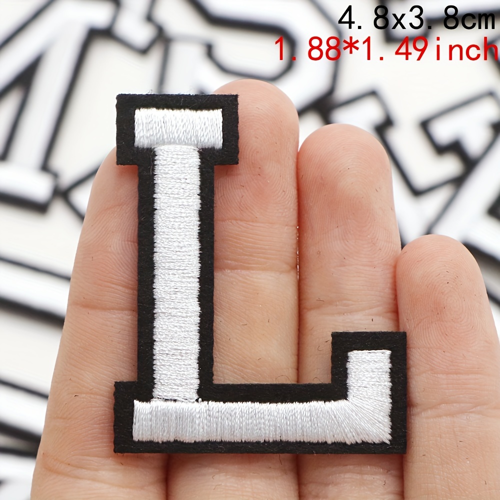 1pc White Alphabet &amp; Number Embroidery Patches, 1.89inch Iron-On Letters A-Z for DIY Clothing Customization - Bold Black Text on White Background
