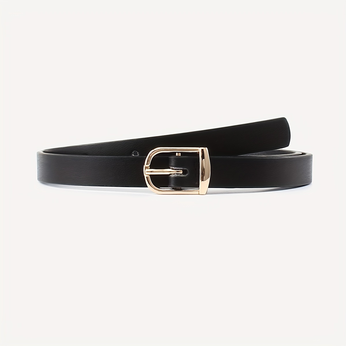 Golden Triple Ring Buckle Belts Simple Solid Color Pu - Temu