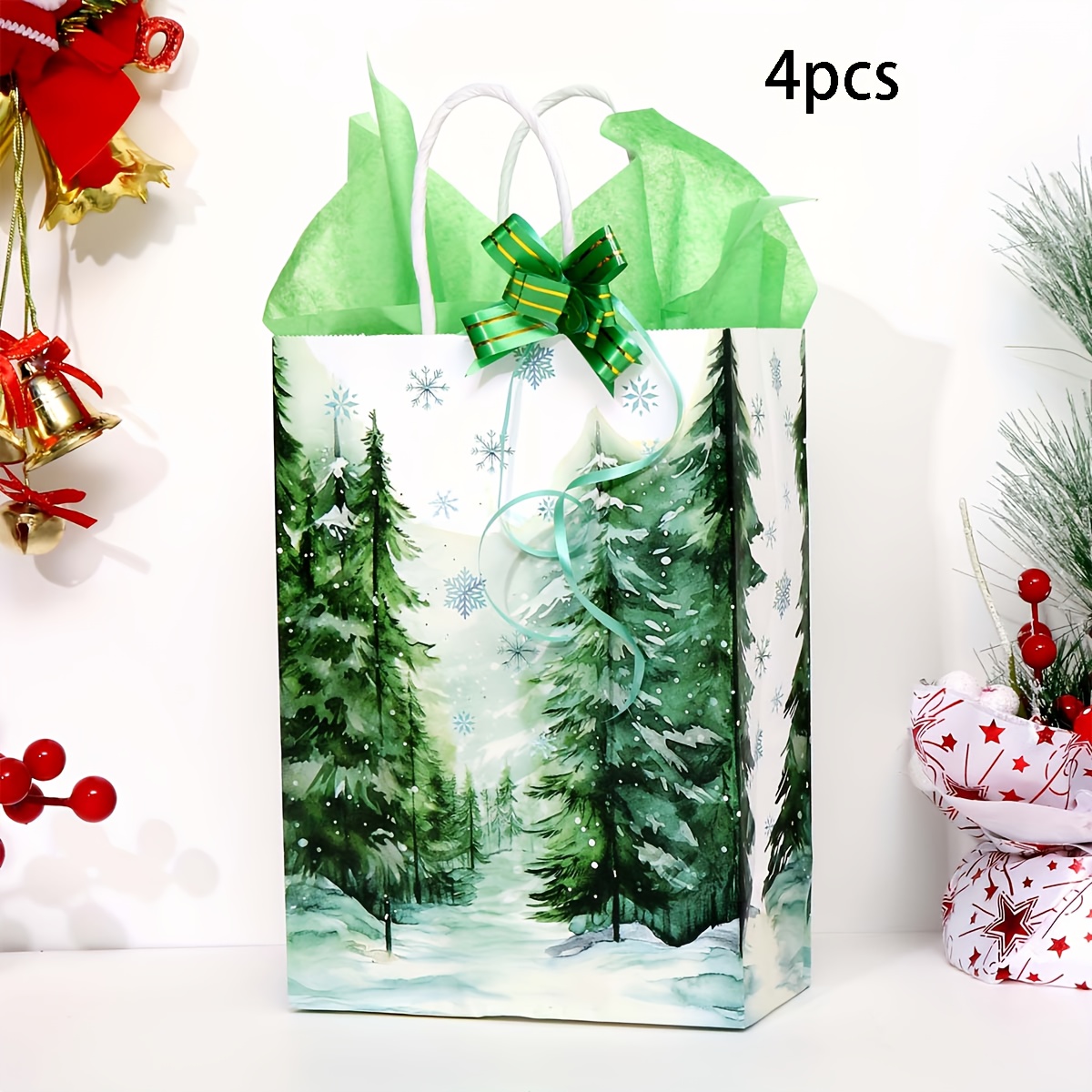 50 Pcs Winter Snowflake Gift Bags with Tissue Paper 8.27 x 5.91 x 3.15''  Gift Bags with Handles Kraft Paper Bags for Party Favors for Winter  Snowflake