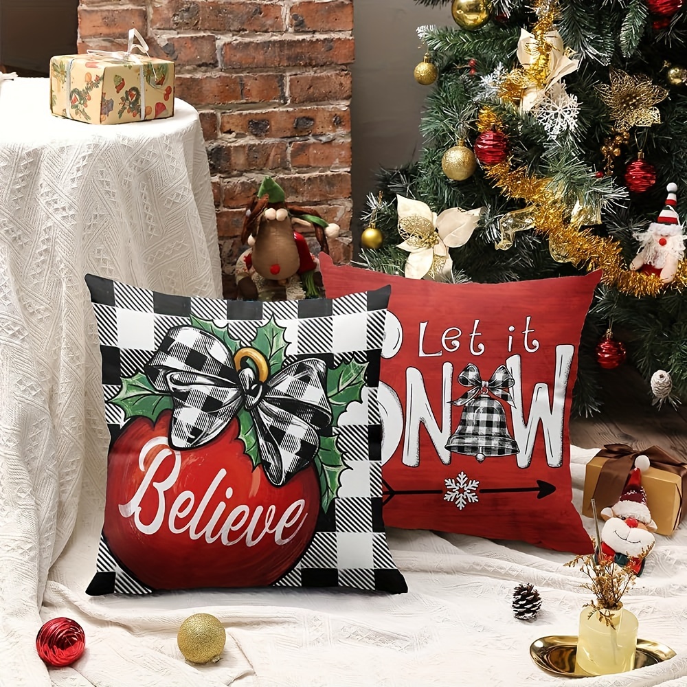 4pcs Christmas Pillow Shams, 18x18 Inches, Buffalo Plaid Christmas Tree  Merry Snow Merry Christmas Pillow, Winter Holiday Throw Pillow, Christmas  Farm