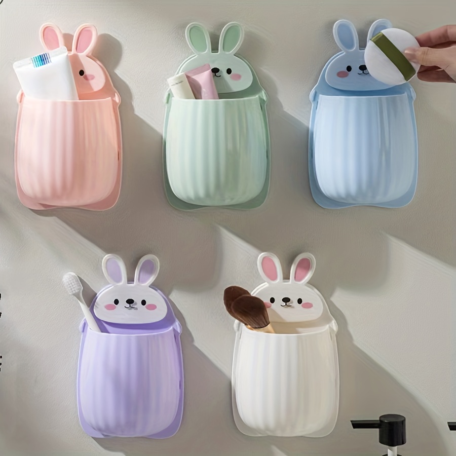 

1pc Cute Rabbit Storage Holder, Space Saving Wall Mounted Toothbrush Toothpaste Hanging Shelf, Bathroom Decor Accessories
