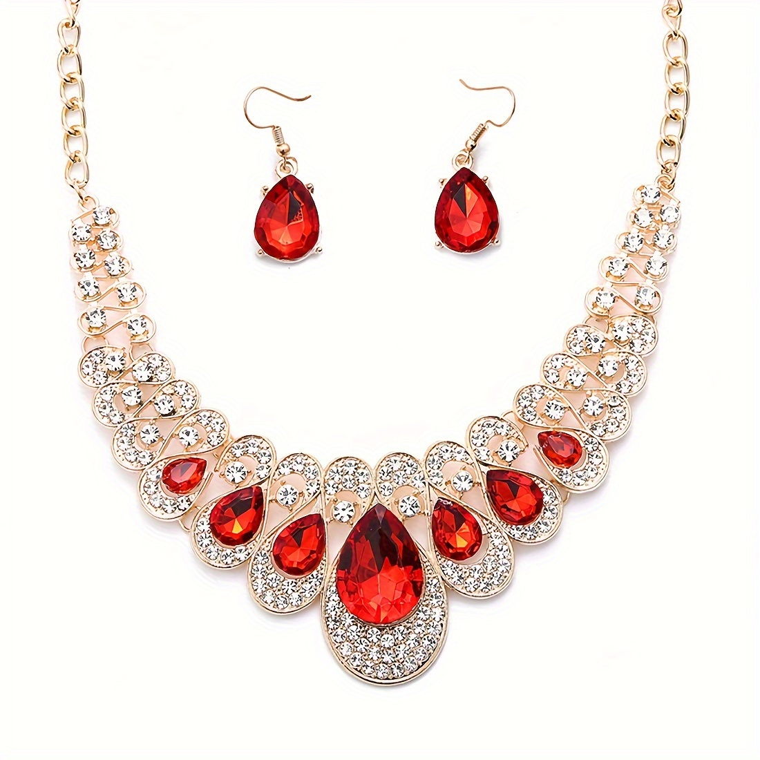 

Elegant Vintage-inspired Jewelry Set With Sparkling Rhinestones - Necklace And Earrings Combo For Women, Parties & , Random Color, Artificial Gemstones